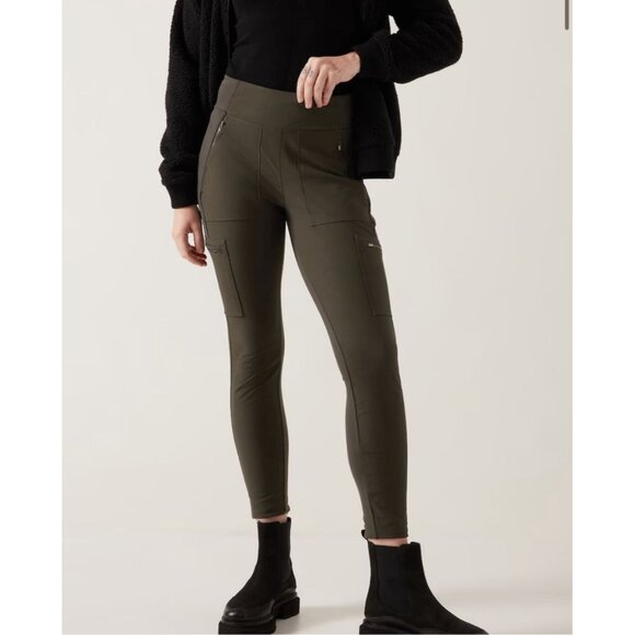 Athleta Headland Hybrid Cargo Joggers Leggings Green Zipper Pocket Women Size 14 - Picture 1 of 10